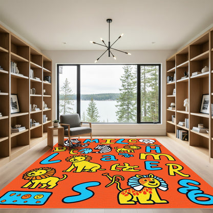 Whimsical Zoo Animals Alphabet Composition Rug