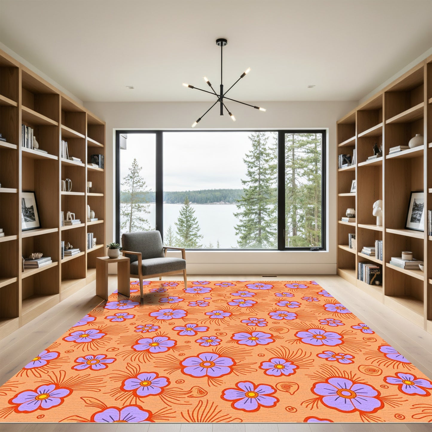Orange Lavender Floral Garden Rug