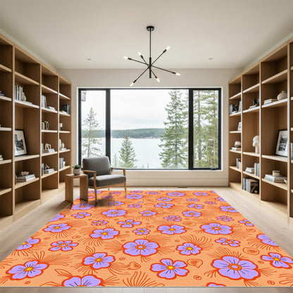 Orange Lavender Floral Garden Rug