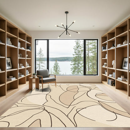 Cream Abstract Swirl Composition Art Rug