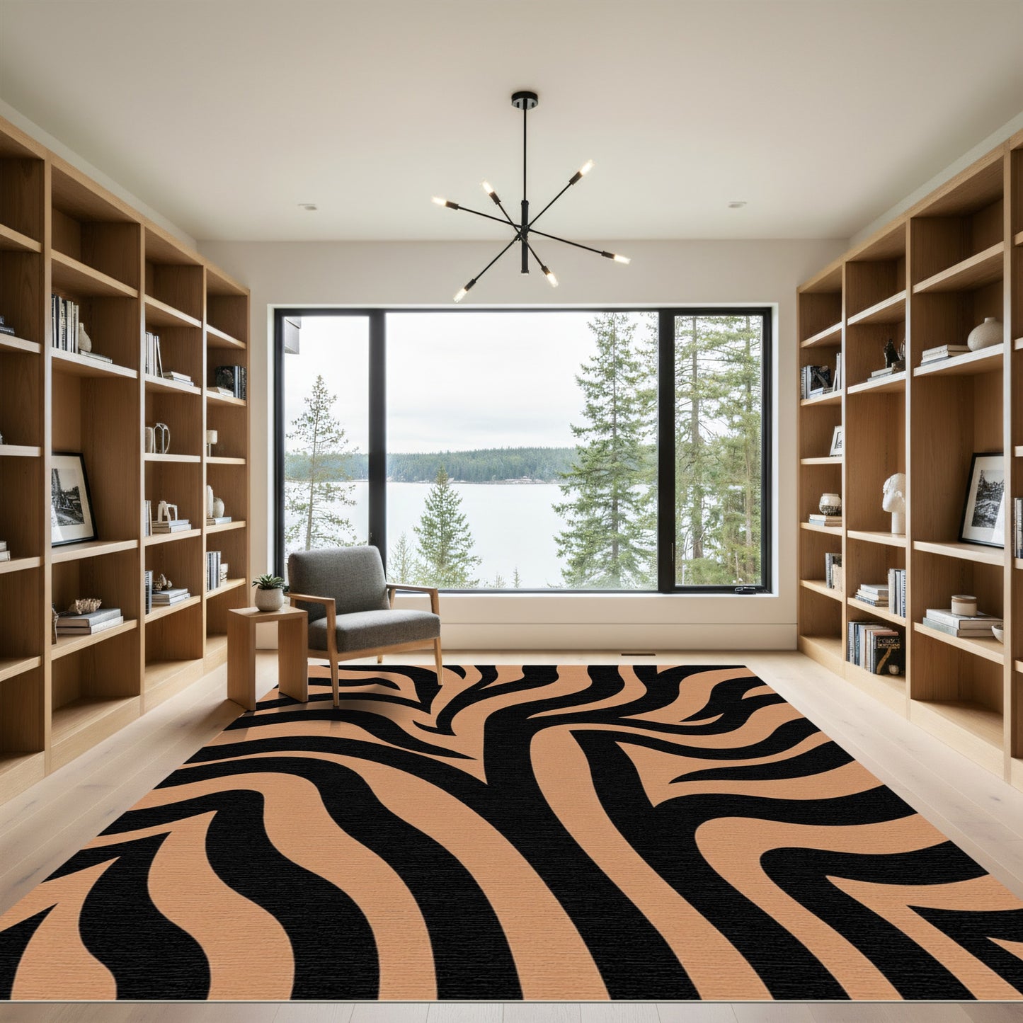 Amber Black Wavy Stripes Rug