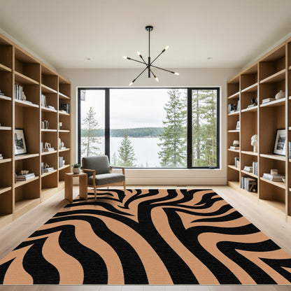 Amber Black Wavy Stripes Rug