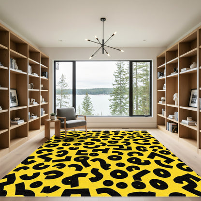 Bold Yellow Black Memphis Shapes Rug