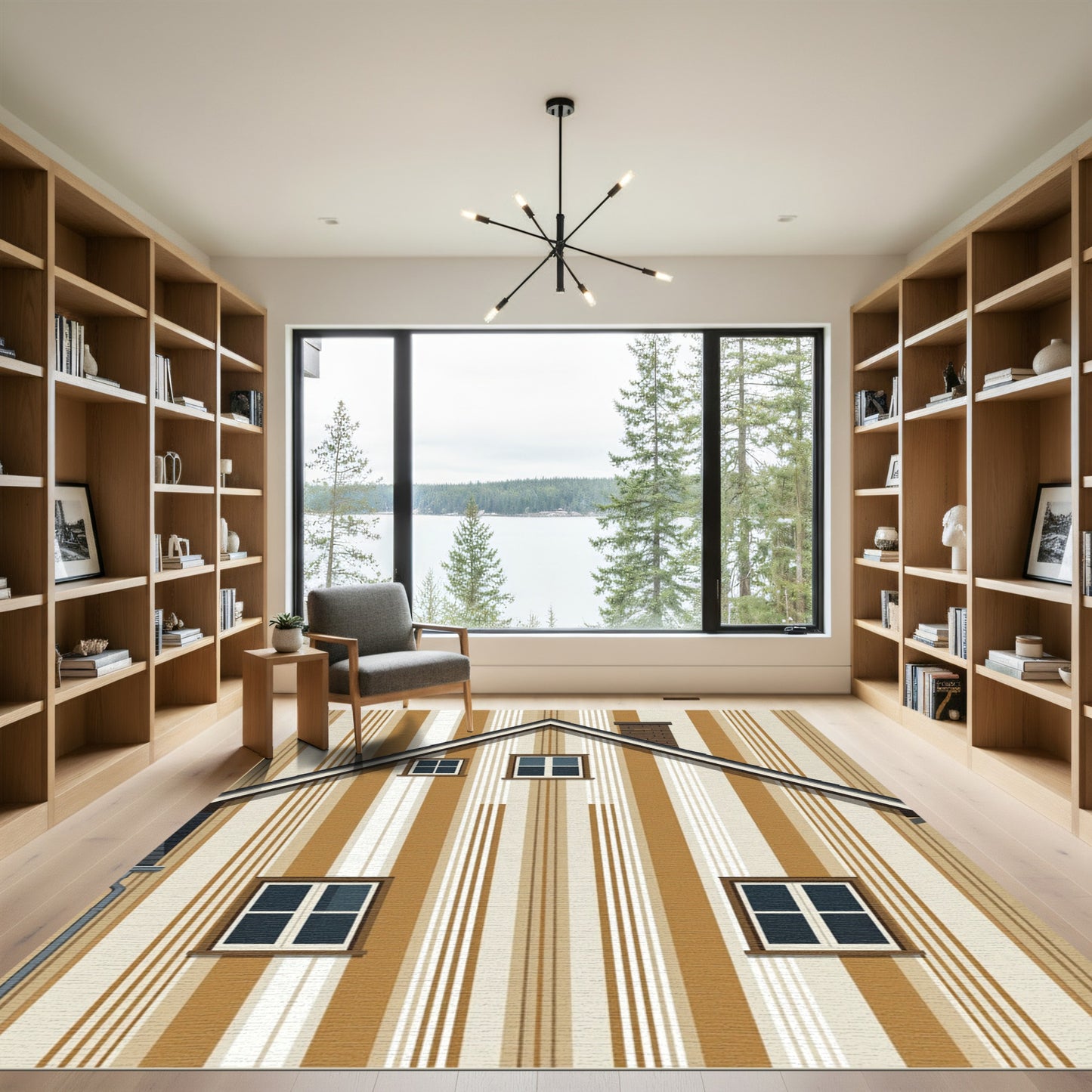Earthy Brown Beige Vertical Stripe Rug