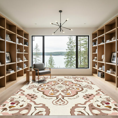 Ornate Floral Medallion Neutral Rug