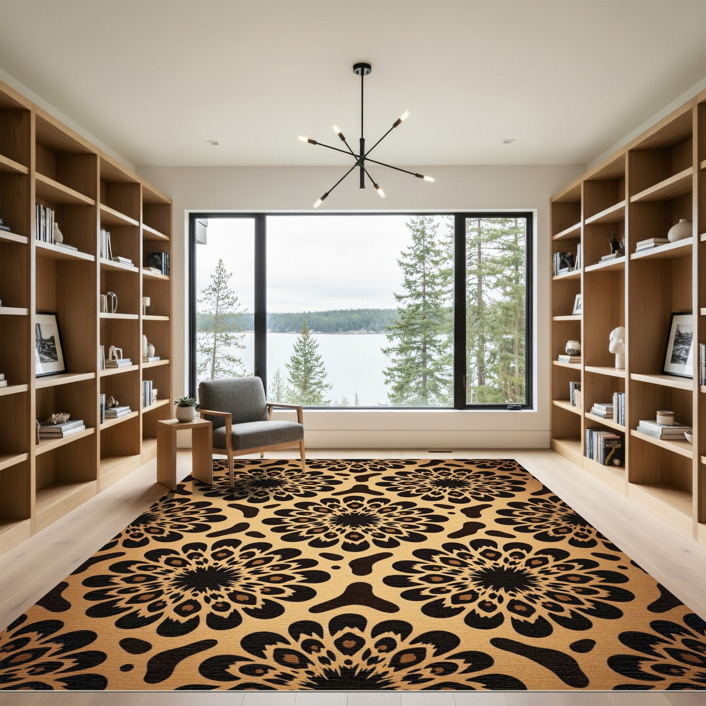 Golden Black Sunburst Medallion Rug