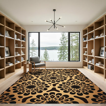 Golden Black Sunburst Medallion Rug