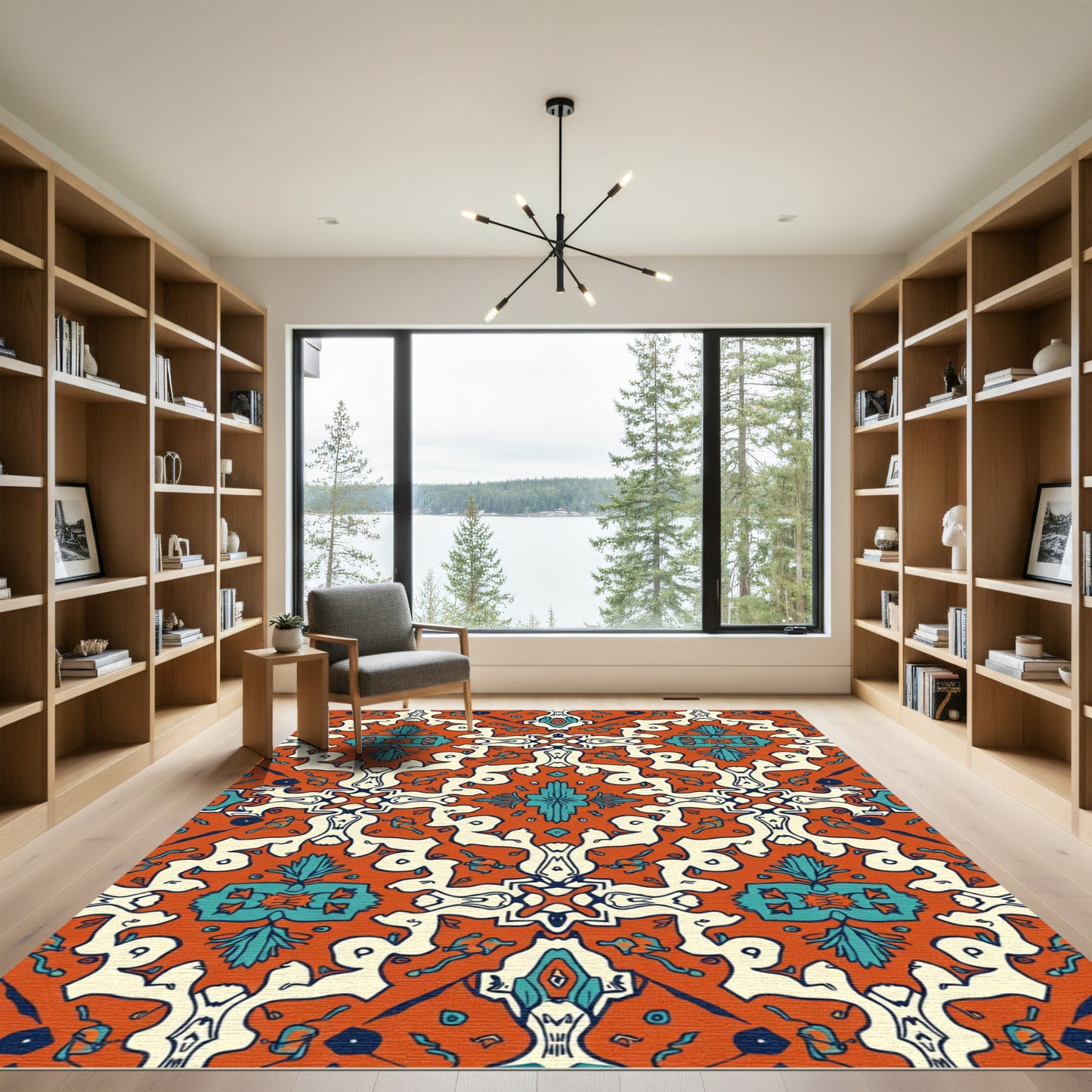 Orange Teal Ivory Baroque Kaleidoscope Rug