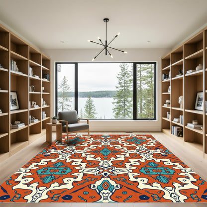 Orange Teal Ivory Baroque Kaleidoscope Rug