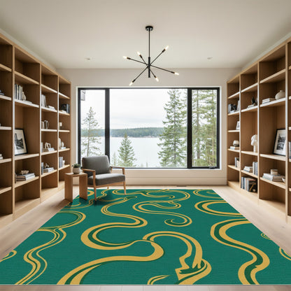 Teal Gold Flowing Swirl Rug