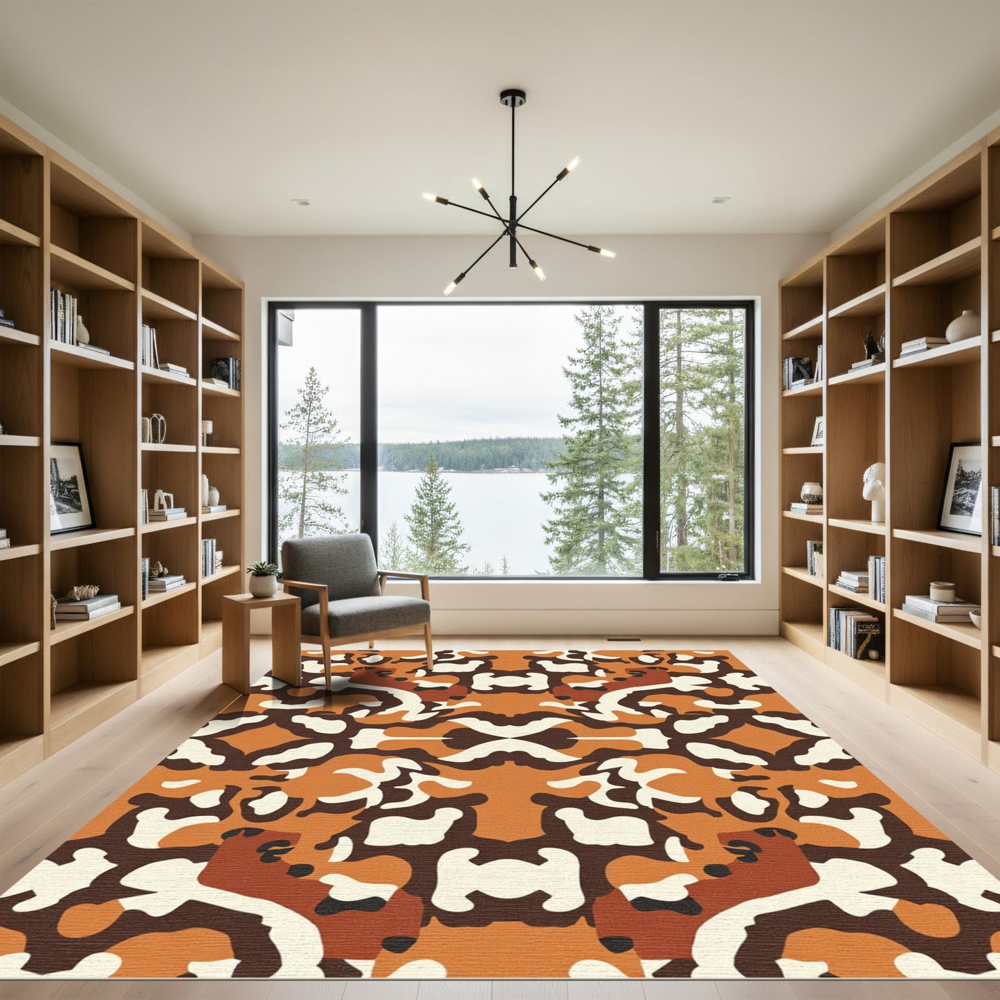 Orange Brown White Camo Abstract Rug
