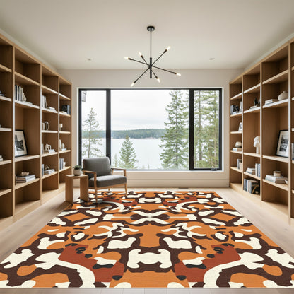 Orange Brown White Camo Abstract Rug