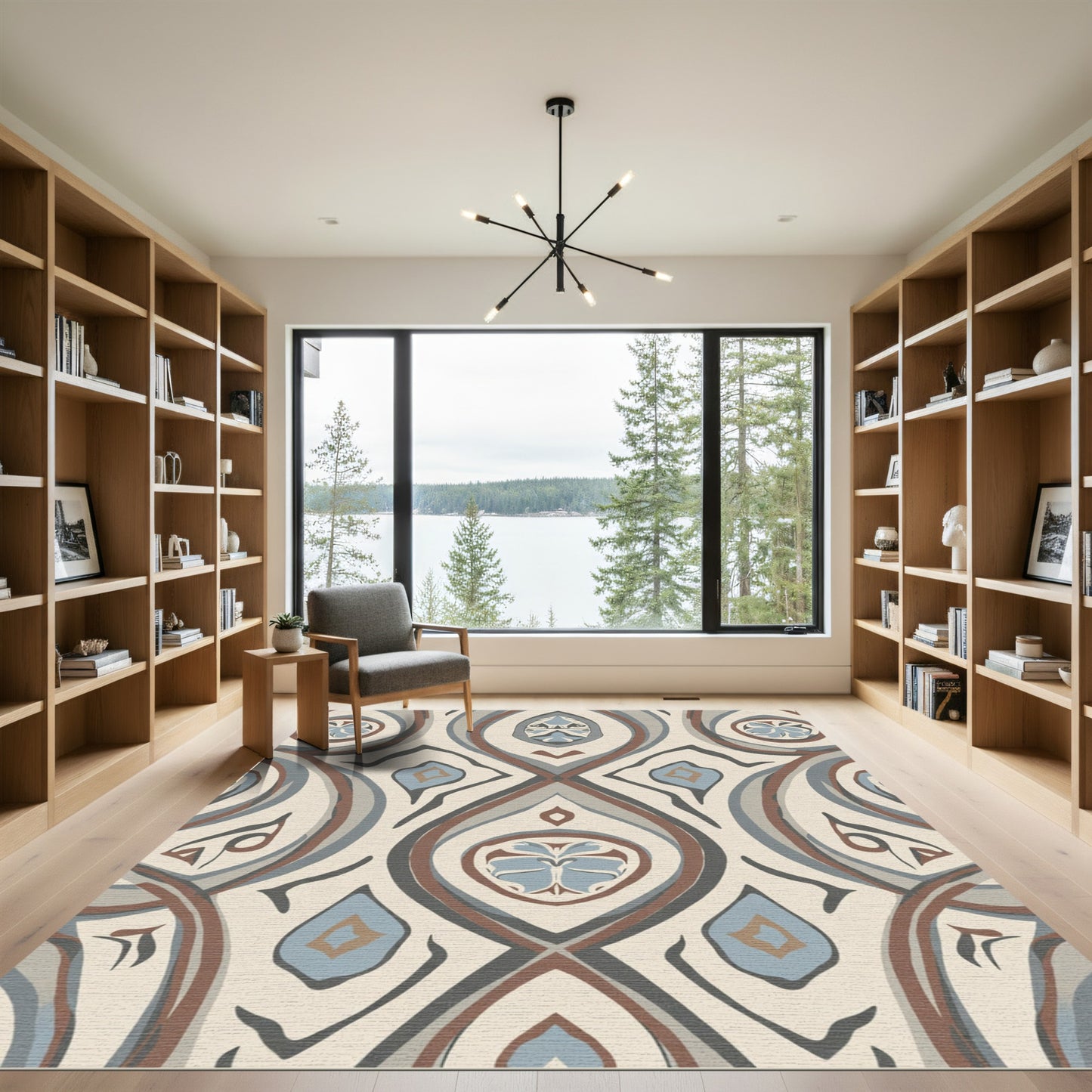 Earthy Neutral Abstract Symmetrical Medallion Rug
