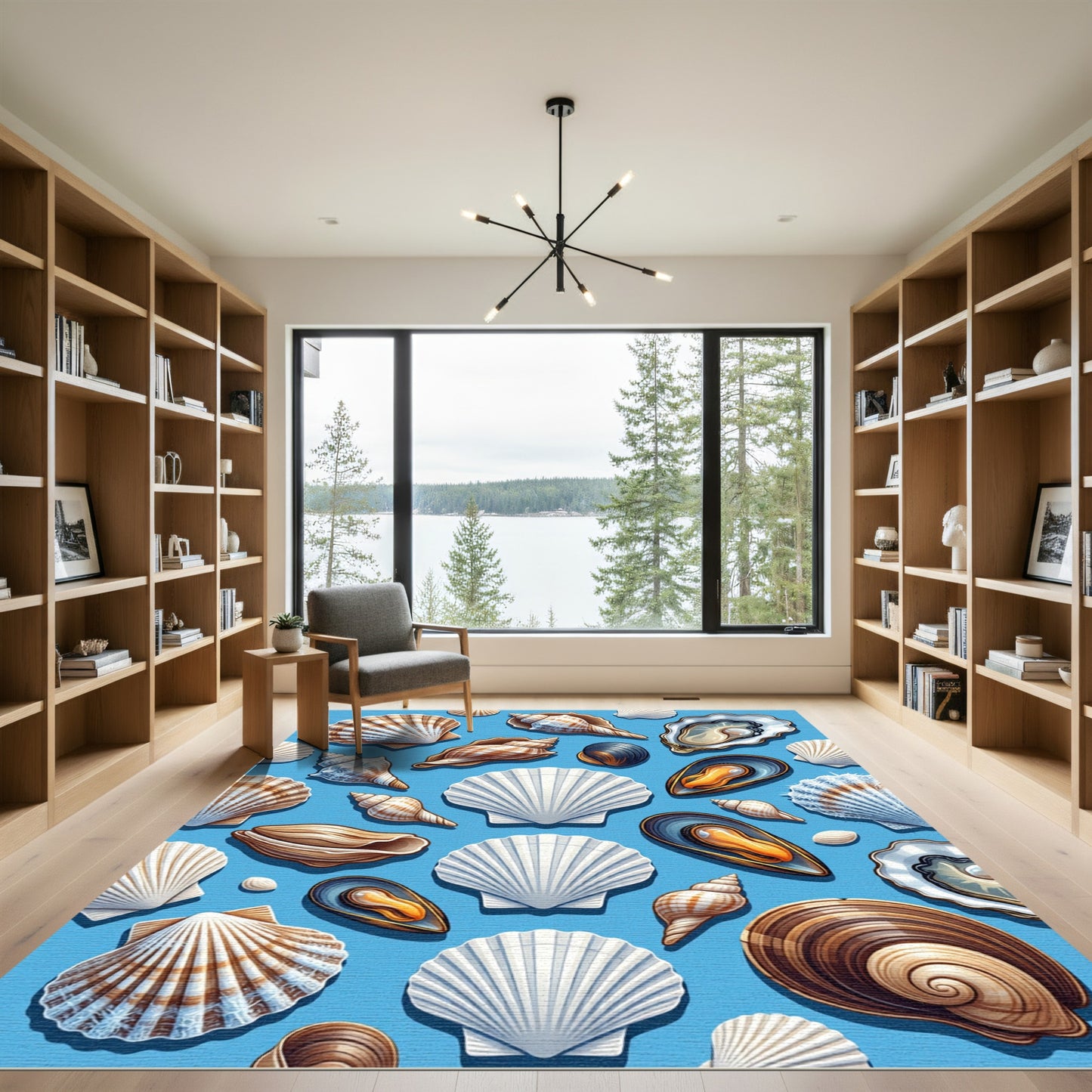 Blue Coastal Seashell Marine Ocean Art Rug