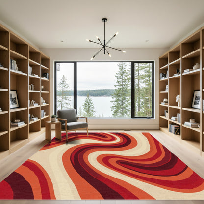 Warm Red Swirl Abstract Rug