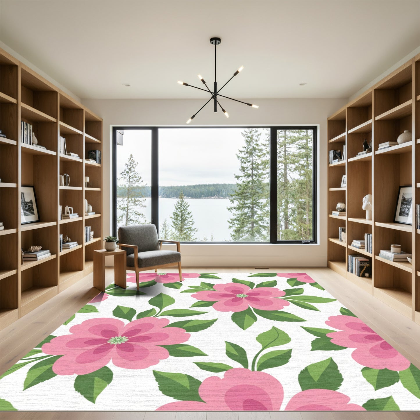 Pink Blossom Leafy Background Rug