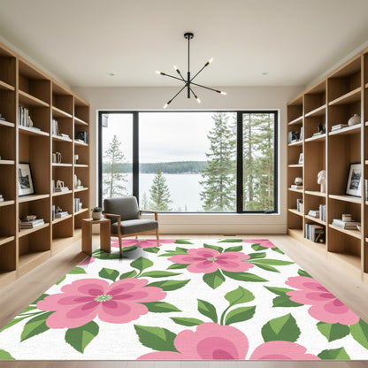 Pink Blossom Leafy Background Rug
