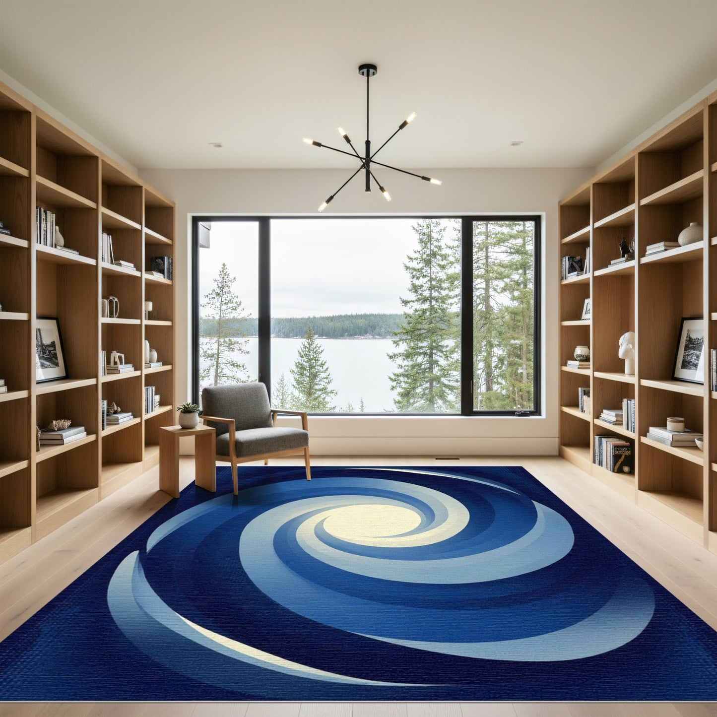 Deep Blue Swirl Vortex Rug