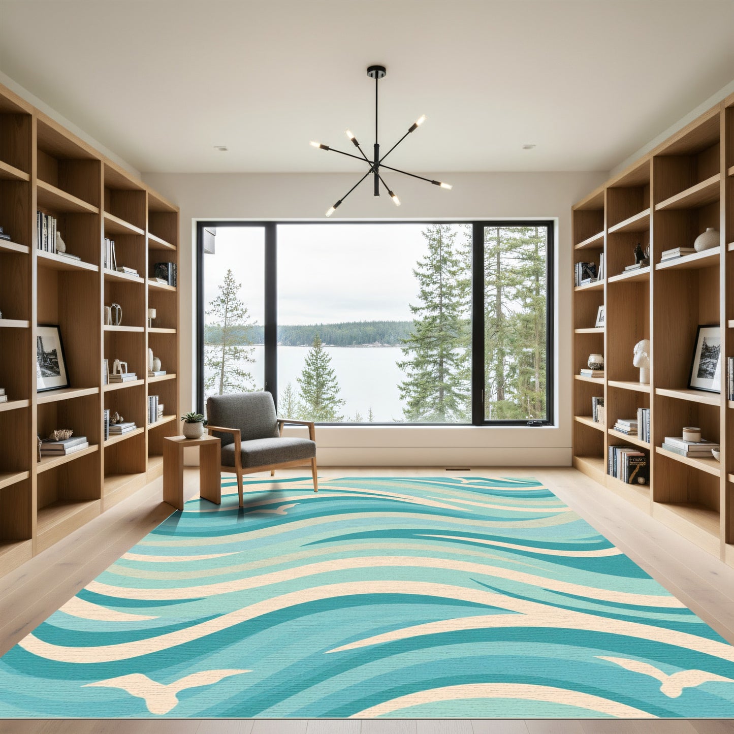 Coastal Blue Seagull Wave Rug