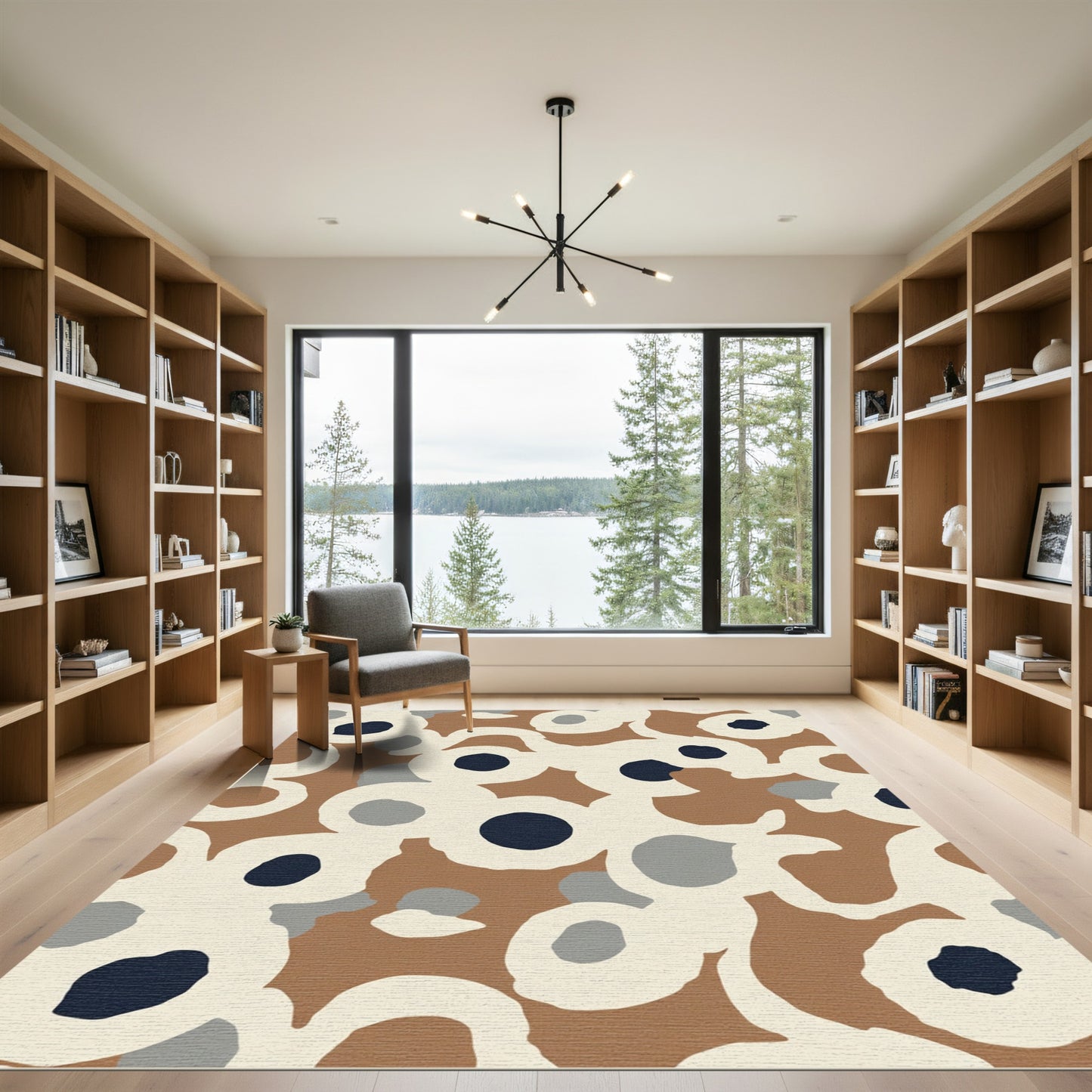 Brown Cream Navy Petal Cluster Rug