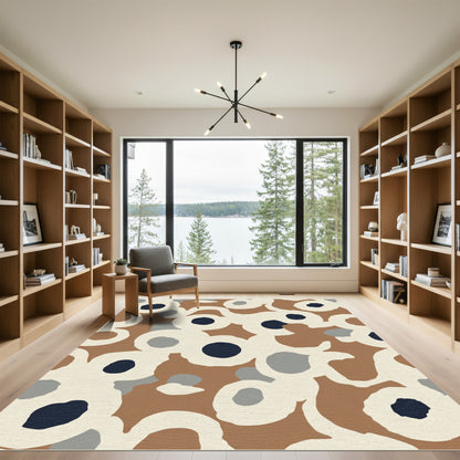 Brown Cream Navy Petal Cluster Rug