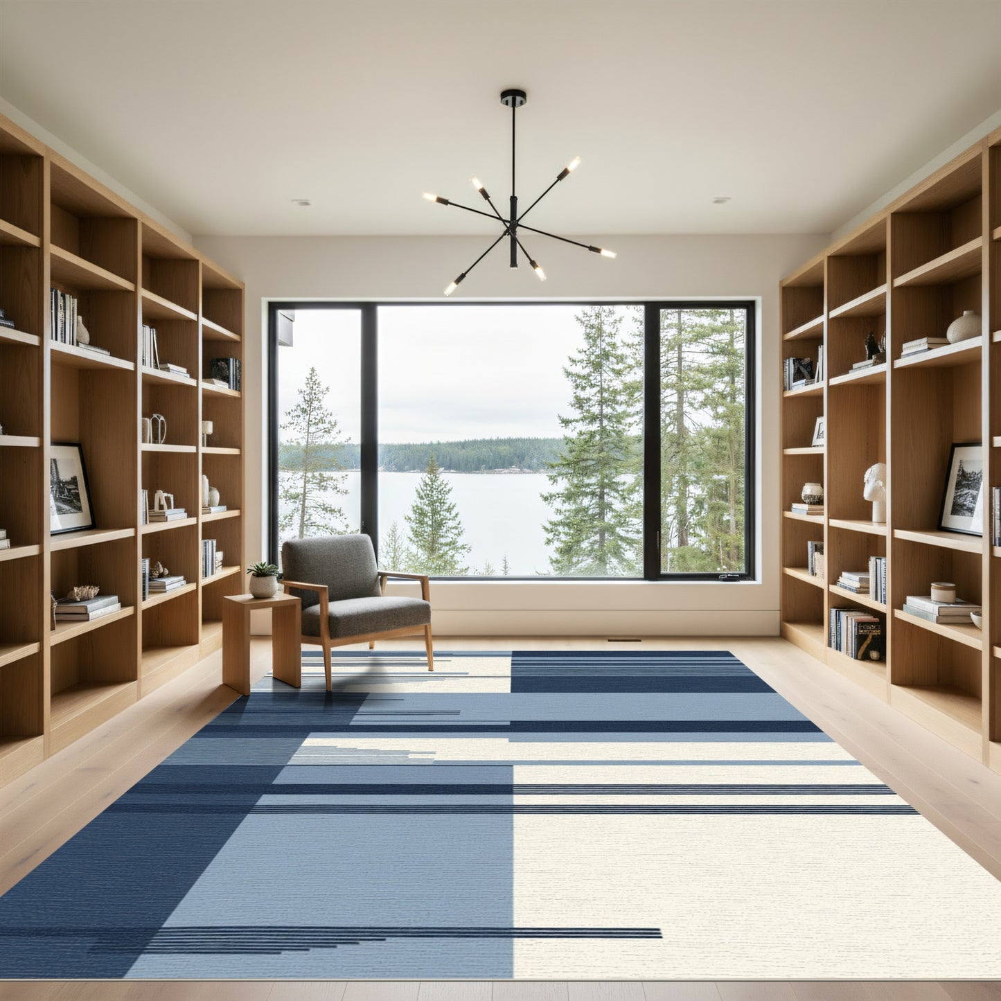 Midnight Blue Geometric Streak Rug