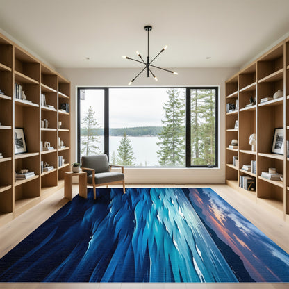Abstract Blue Ocean Horizon Waves Rug