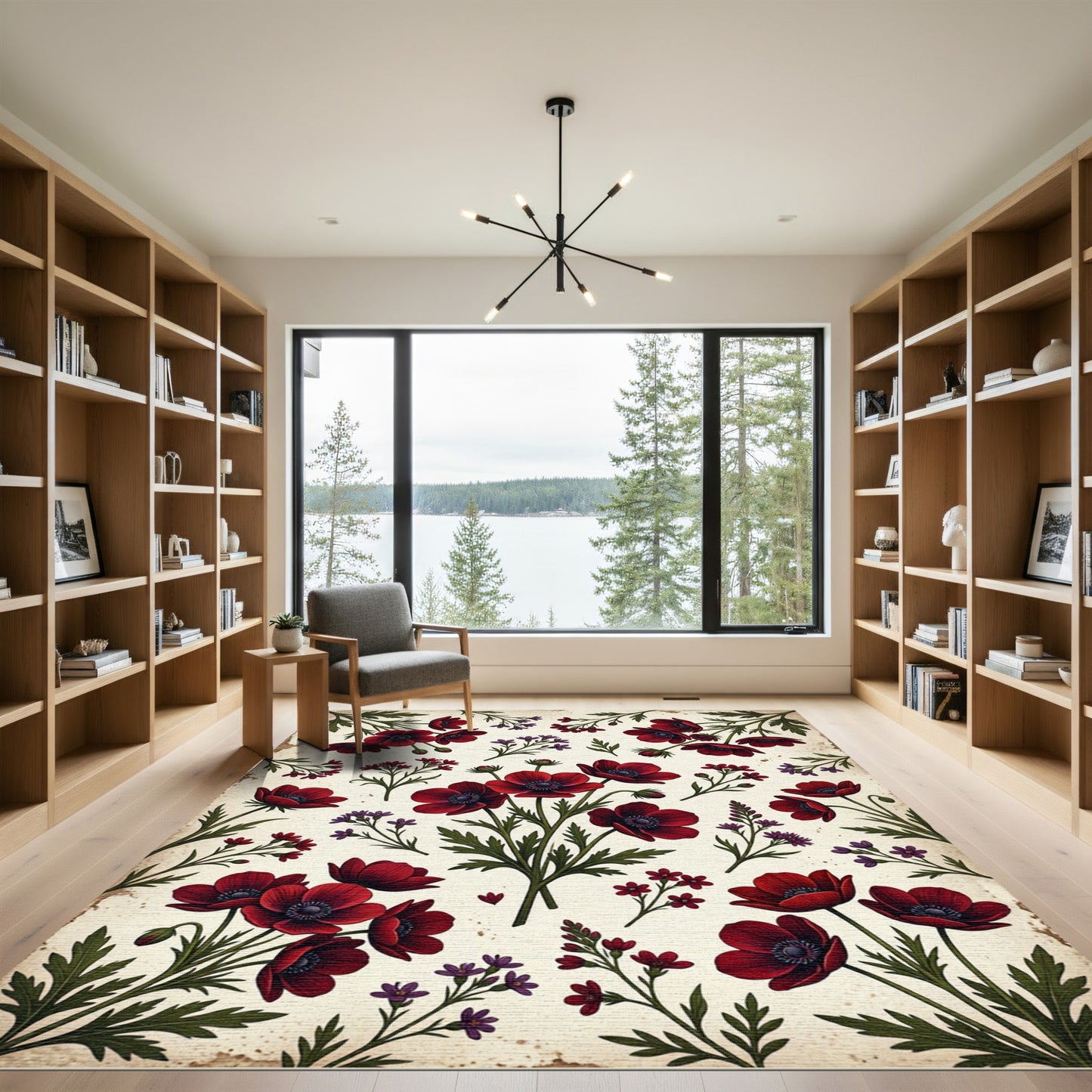 Deep Red Anemone Garden Bloom Rug