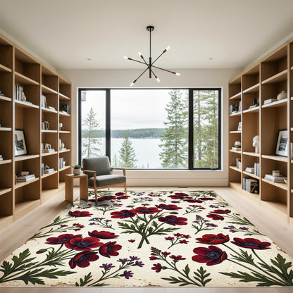Deep Red Anemone Garden Bloom Rug