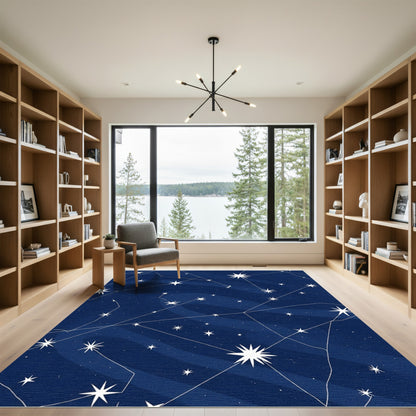 Deep Blue Celestial Starry Night Rug