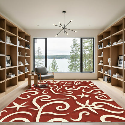 Crimson Swirl Starburst Abstract Rug