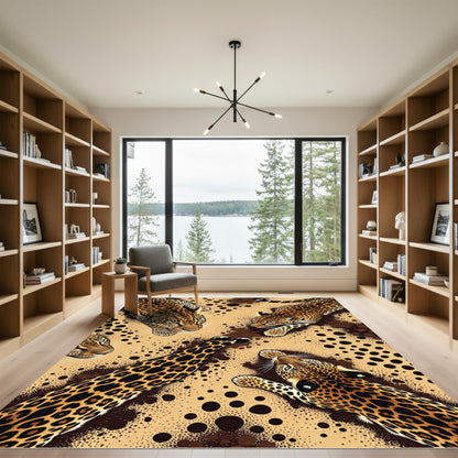 Golden Leopard Spots Jungle Scene Rug