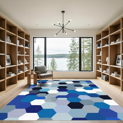 Deep Blue Hexagon Mosaic Rug