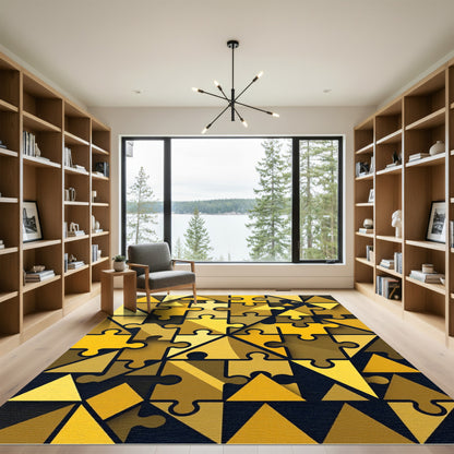 Golden Interlocking Geometric Jigsaw Rug