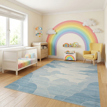 Blue and White Fluffy Clouds Rug