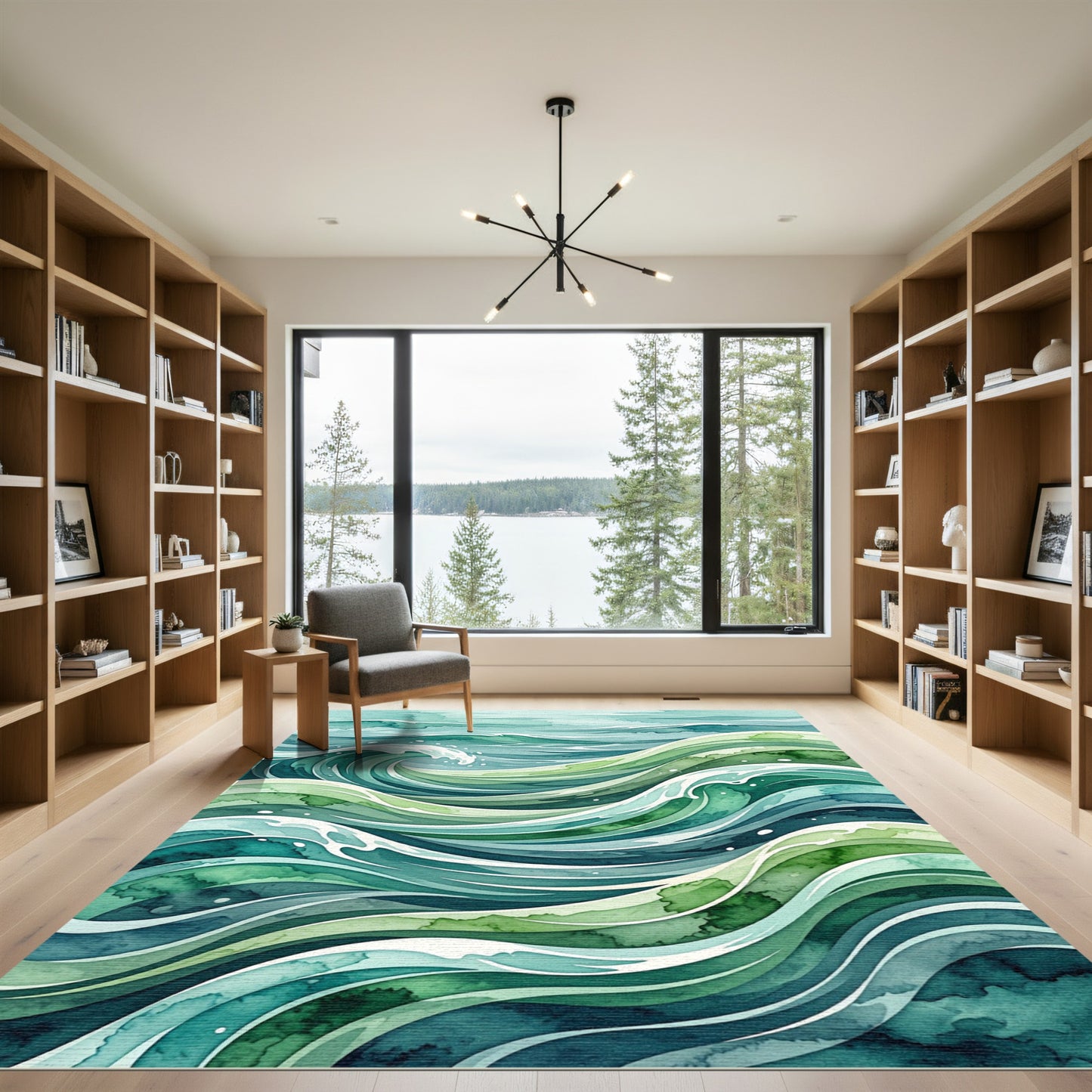 Ocean Surge Teal and Lime Waves Rug