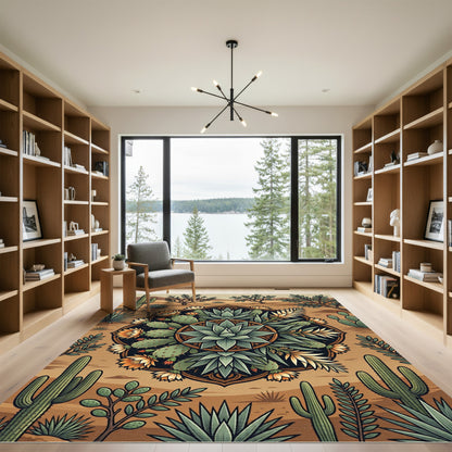 Desert Agave Flower Mandala Earthy Art Rug