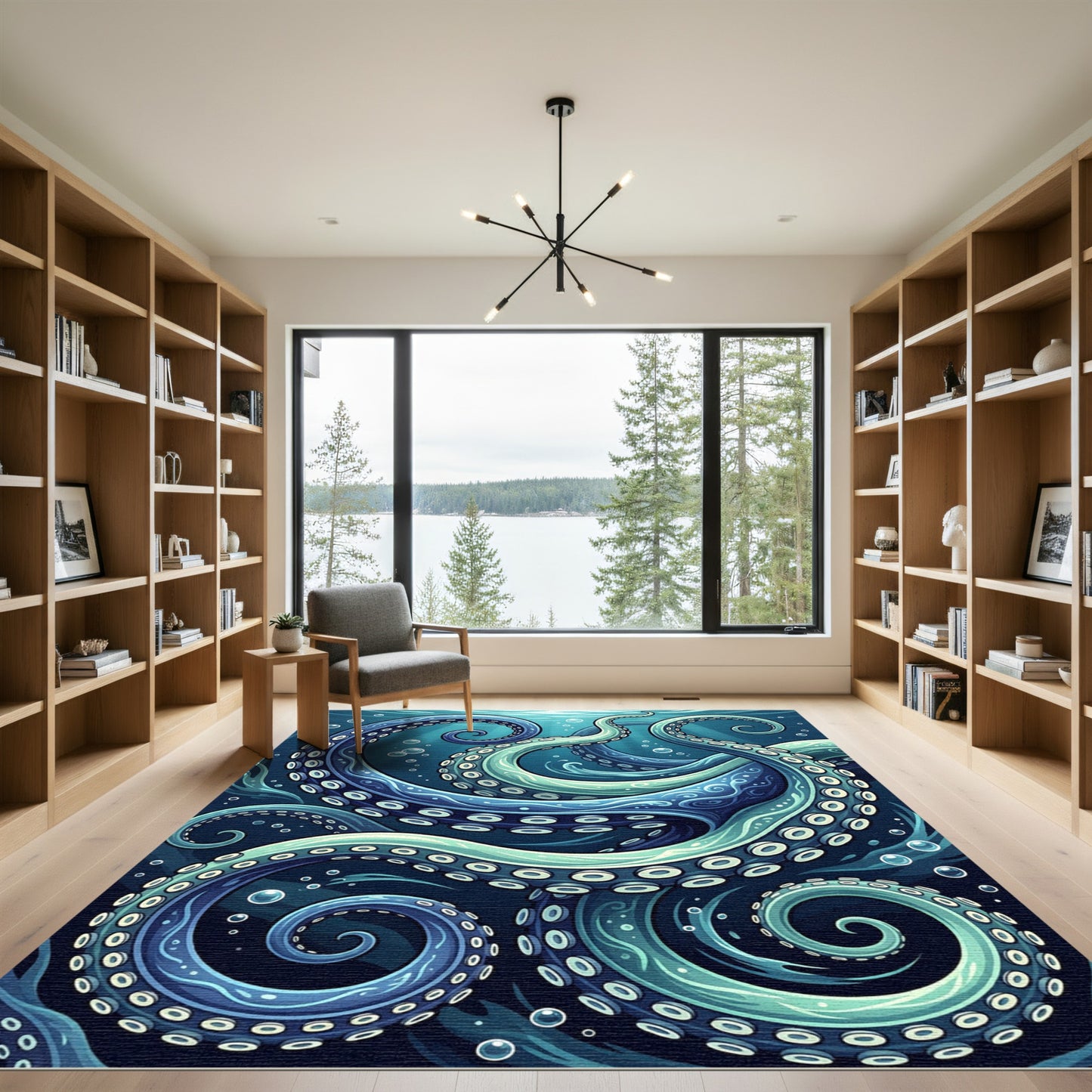 Deep Blue Teal Octopus Tentacles Rug