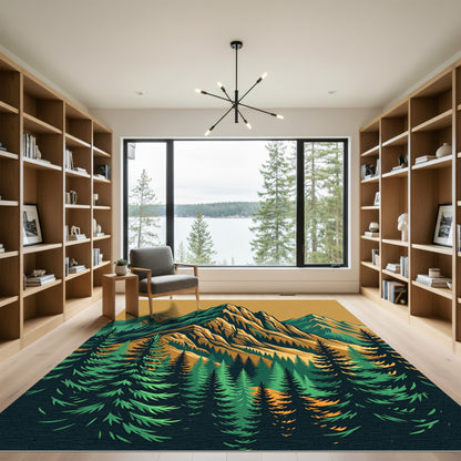 Majestic Alpine Mountain Forest Landscape Rug