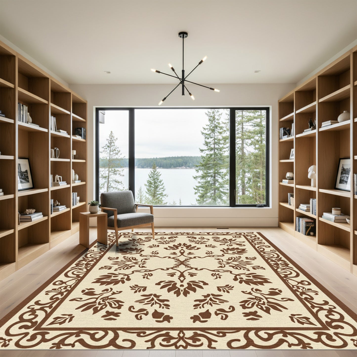 Traditional Brown Woodland Floral Vine Rug