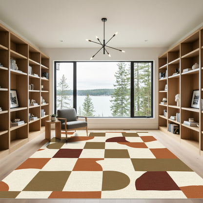 Earthy Abstract Patchwork Squares Rug
