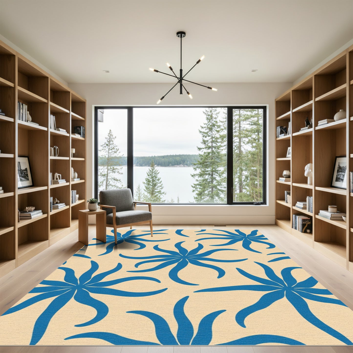 Navy Blue Starburst Floral Background Rug