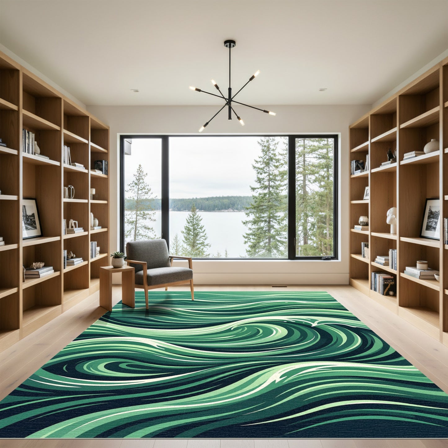 Abstract Emerald Flowing Ocean Wave Rug