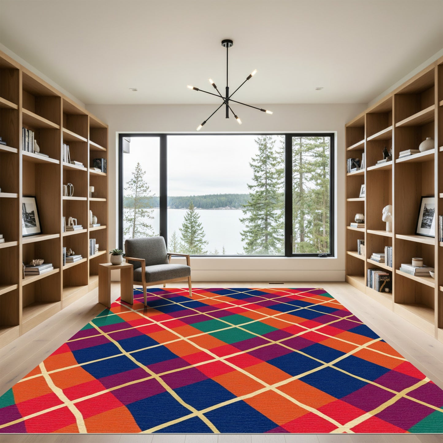 Vibrant Plaid Diamond Lines Rug