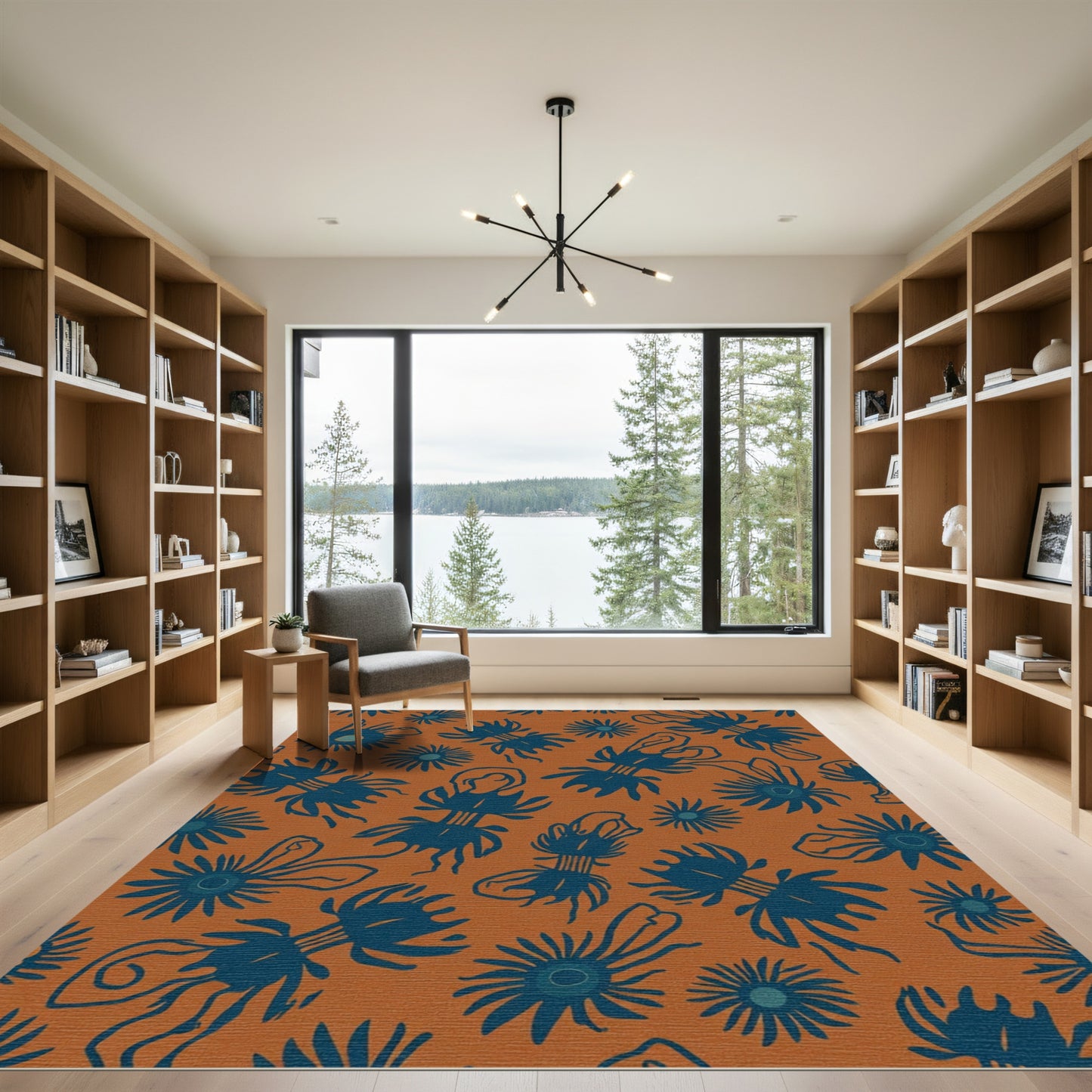 Deep Blue Abstract Floral Terracotta Rug
