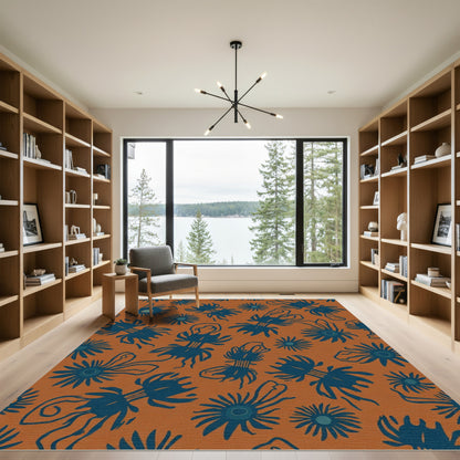 Deep Blue Abstract Floral Terracotta Rug