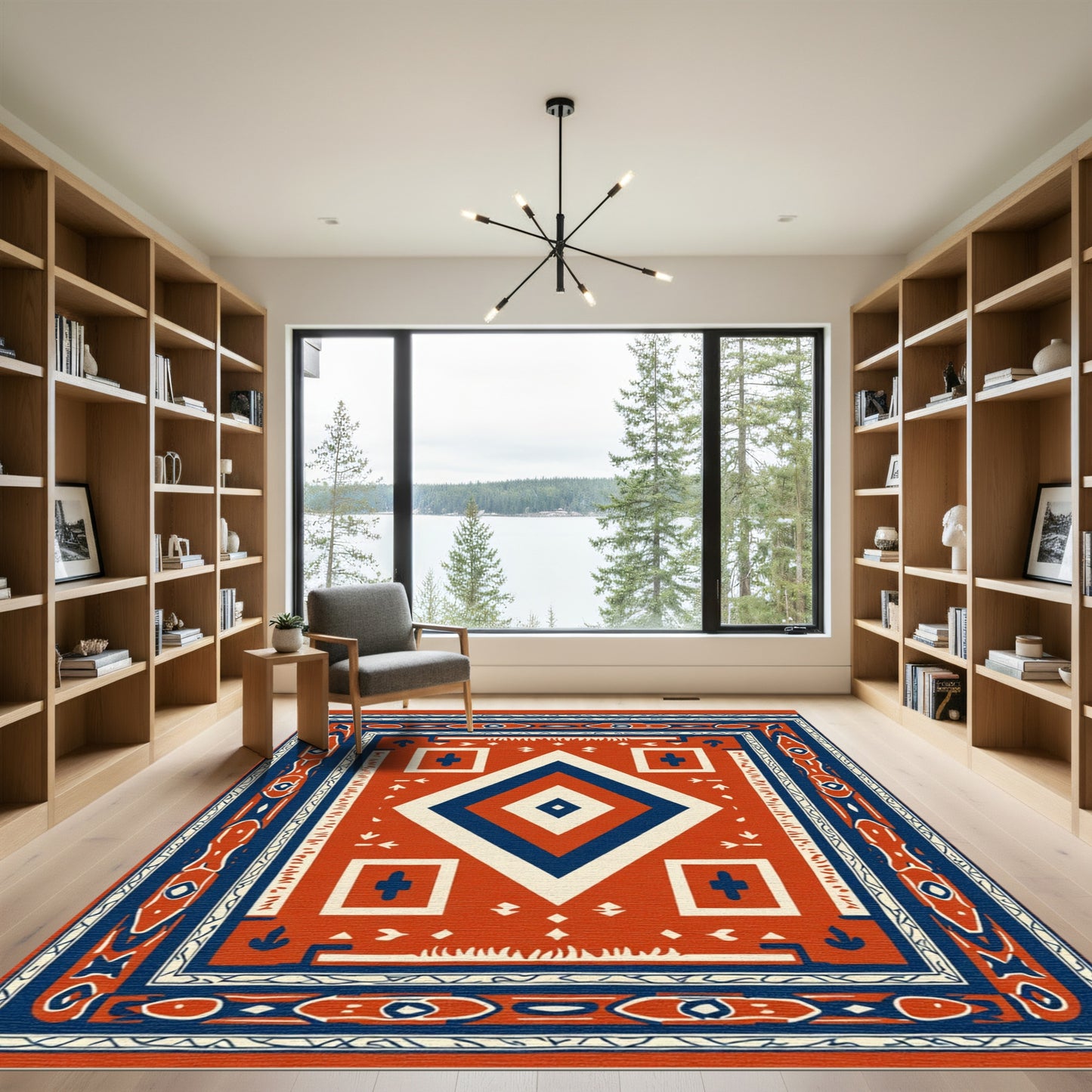 Bold Red Geometric Diamond Medallion Rug