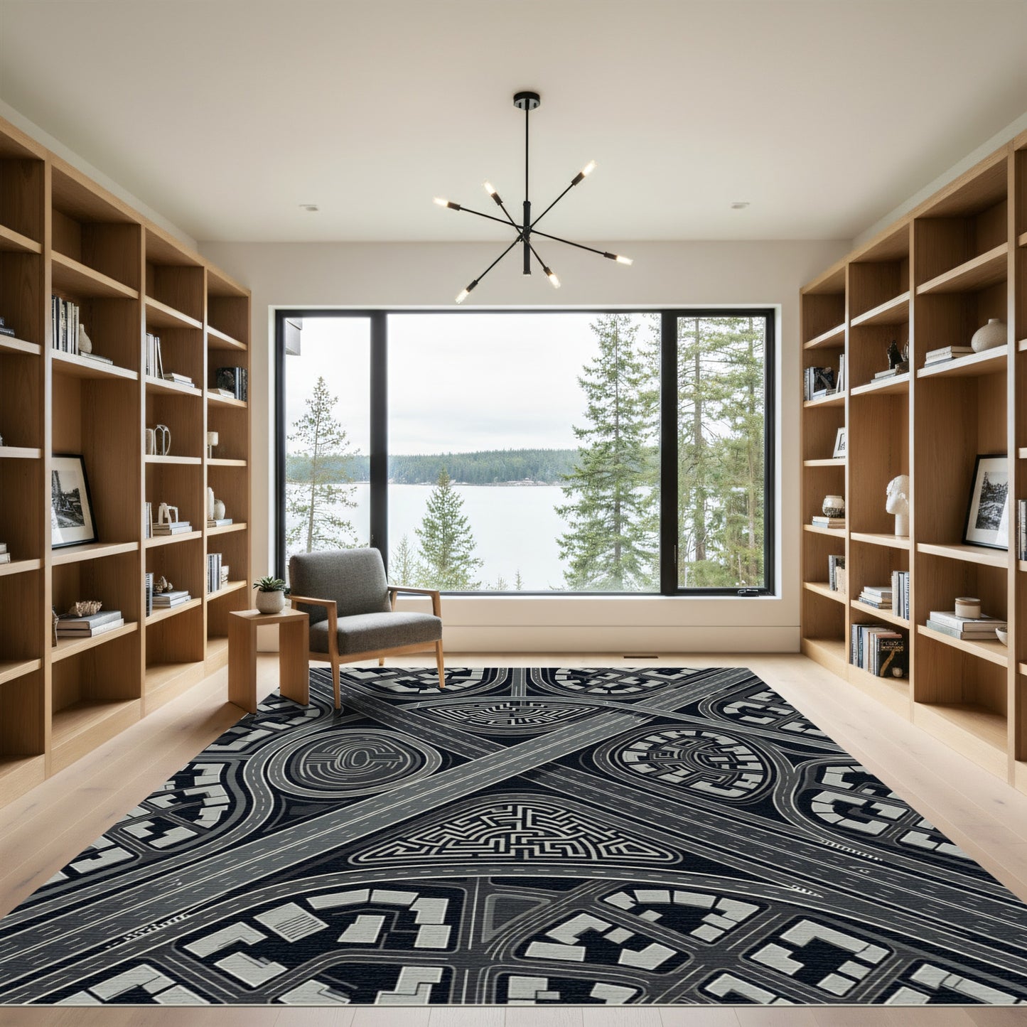 Gray Maze Cityscape Highway Interchange Rug