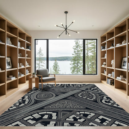 Gray Maze Cityscape Highway Interchange Rug