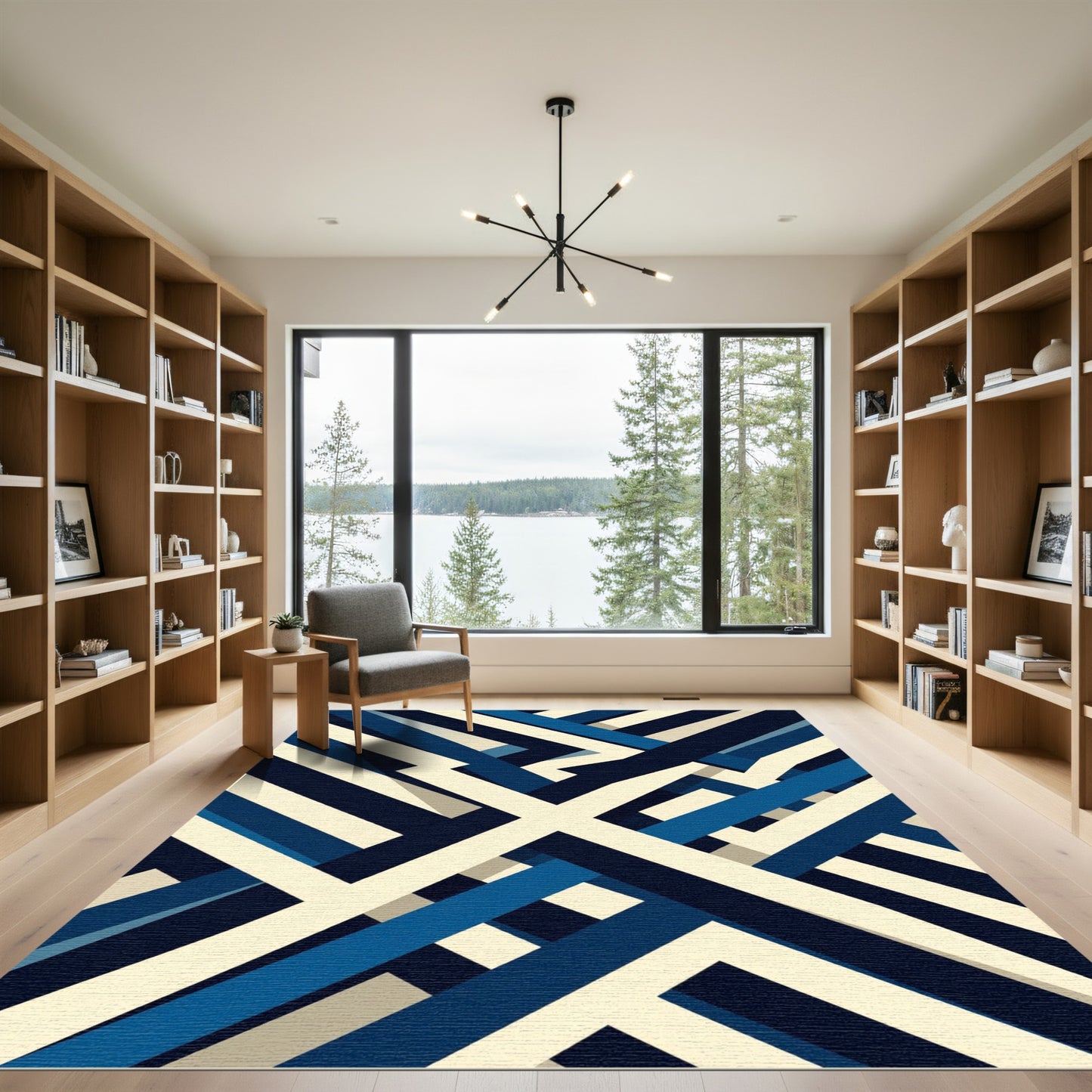 Interlocking Blue Cream Stripes Rug